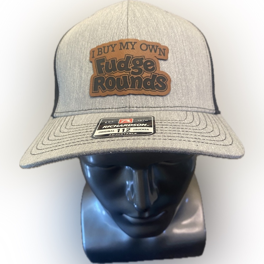 I Buy My Own Fudge Rounds Richardson 112 Leather Patch Hat Gray And Black